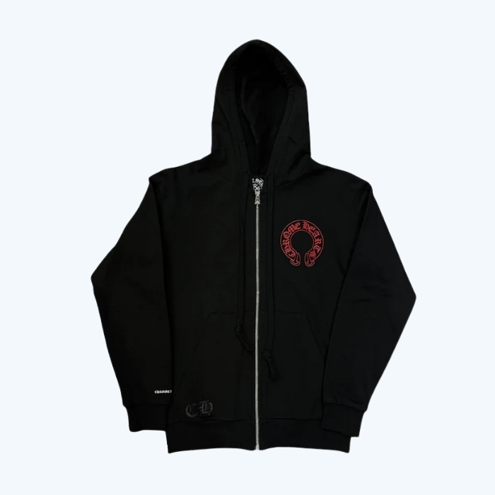 Black Chrome Hoodie With Red Cross Black Chrome Hoodie With Red Cross
